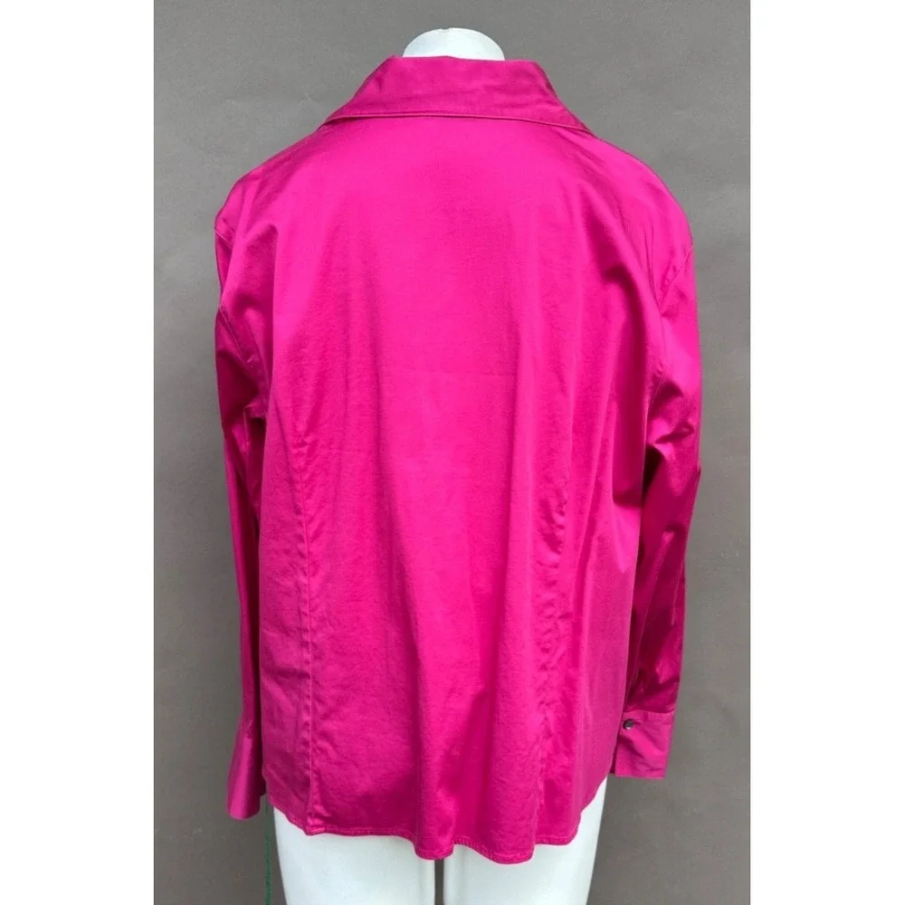 Talbots Fuchsia Pink Blouse 20W Button Up Layered Collar Cotton Stretch Academia